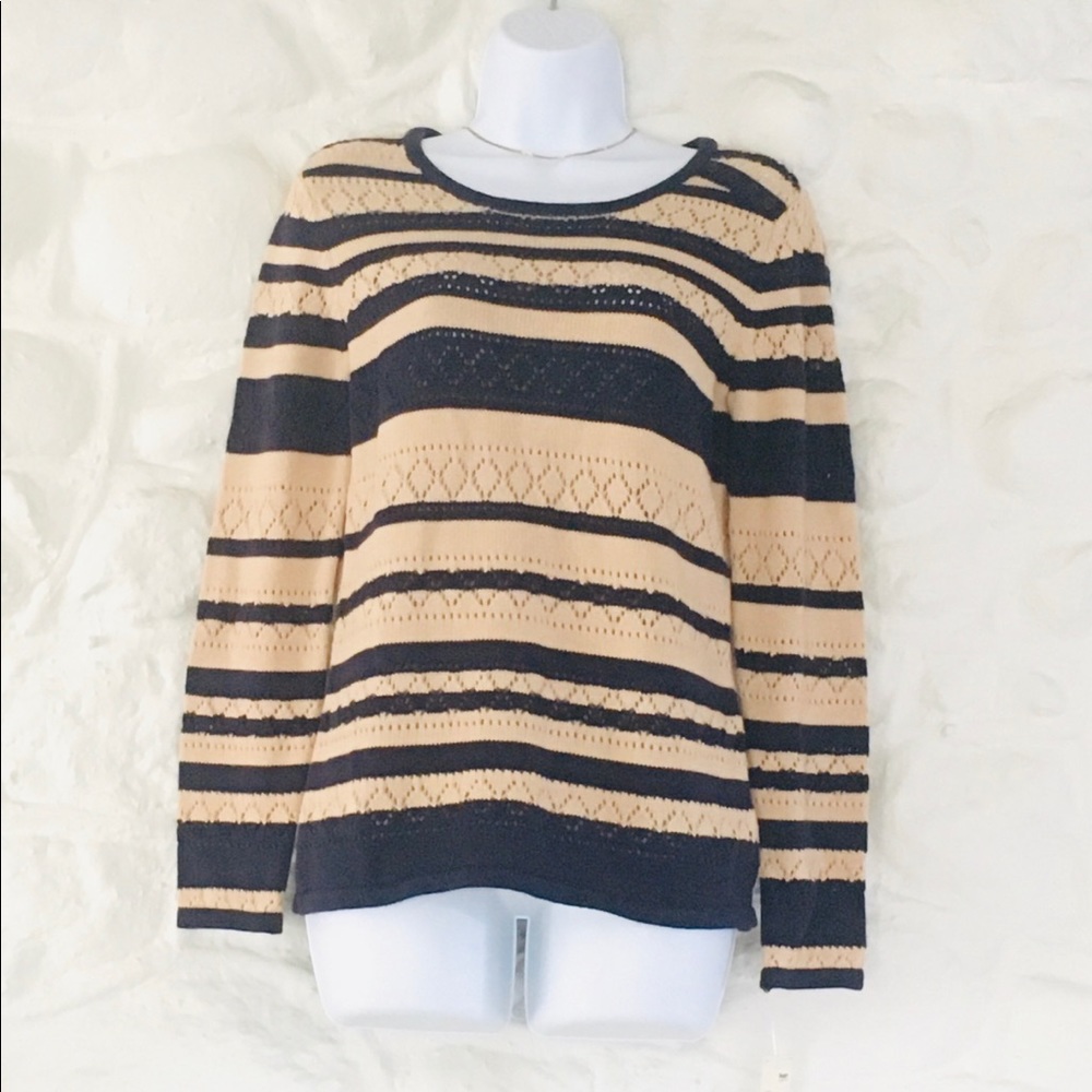 Navy Blue & Cream Long Sleeve Knit Sweater